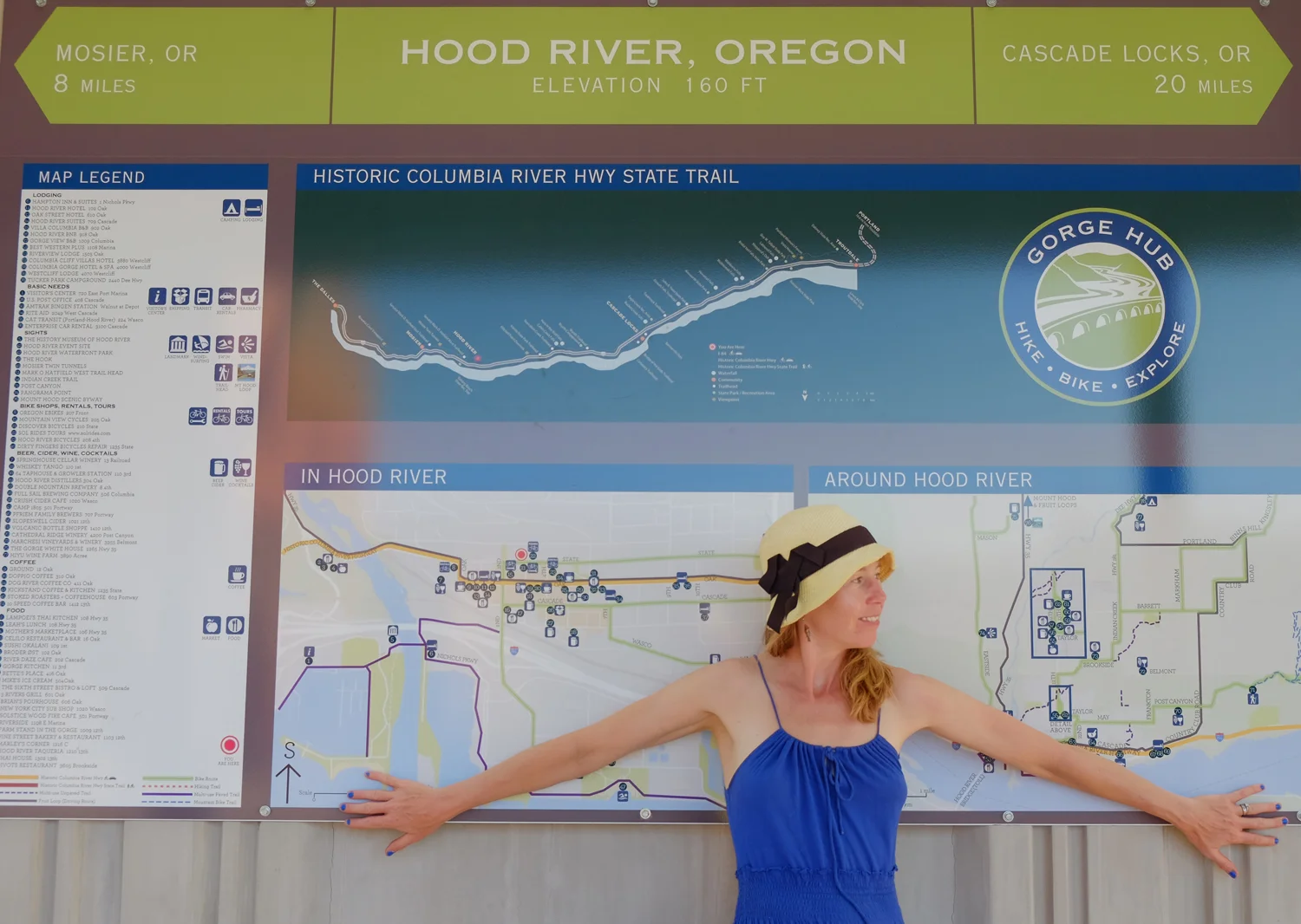 Megan in front of Historic Columbia Highway Trailhead sign.JPG