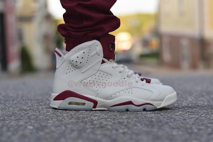 air jordan 6 maroon on feet