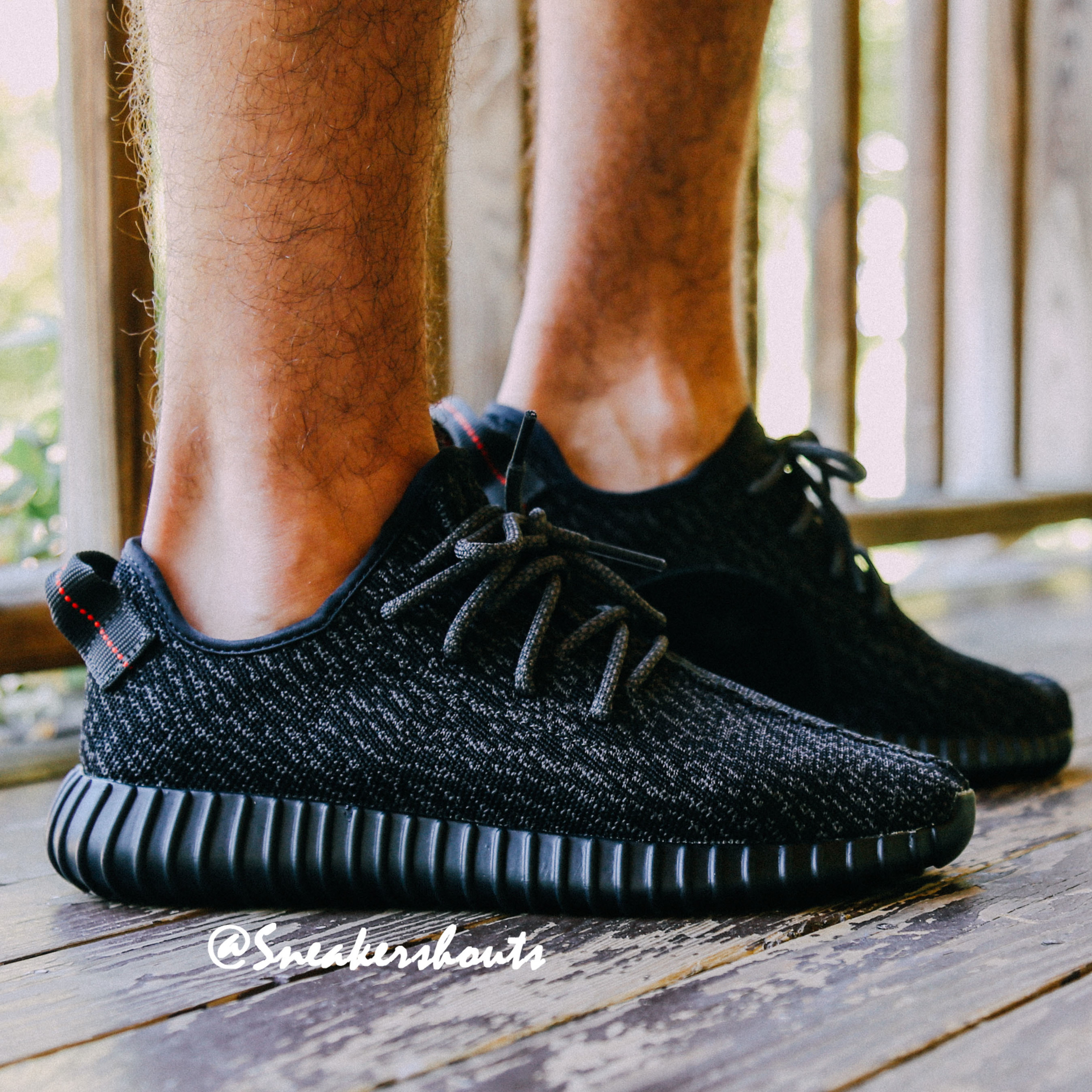 yeezy v1 pirate black on feet