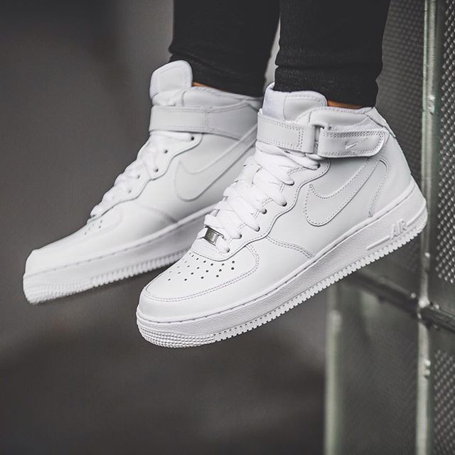 all white mid top air force ones