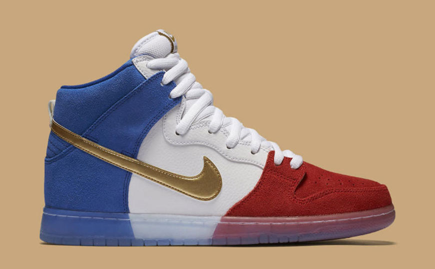 Closer Look at the Nike SB Dunk High Tricolor Sneaker Shouts