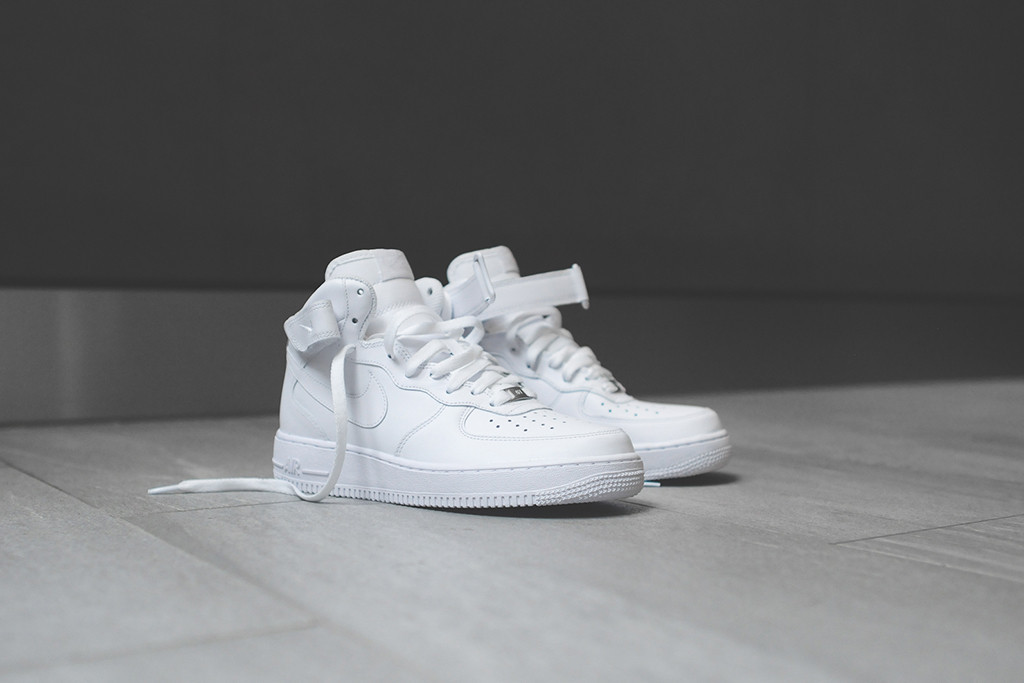 all white mid top air force ones