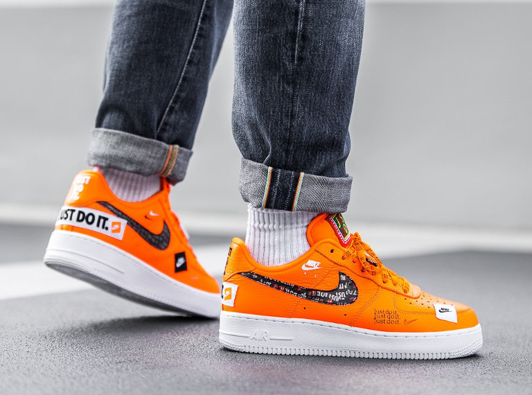 orange just do it nike air force ones