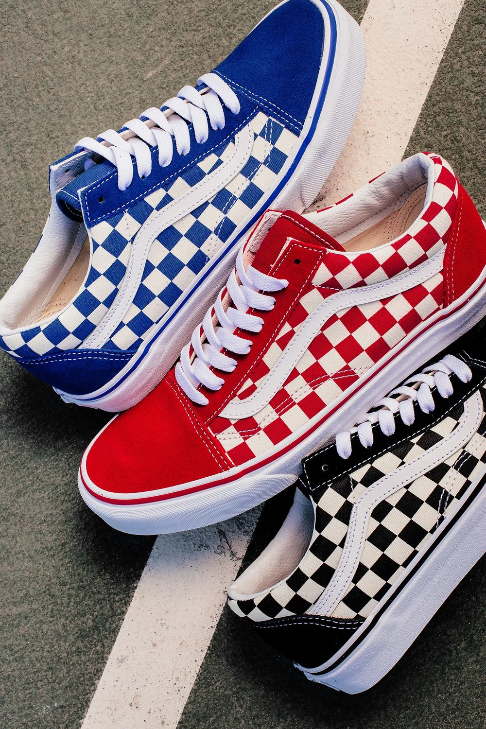 old skool vans blue checkered
