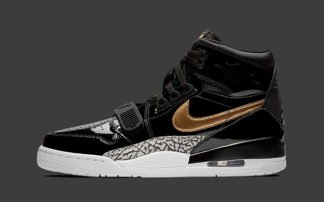 Jordan legacy 312 black gold patent hot sale
