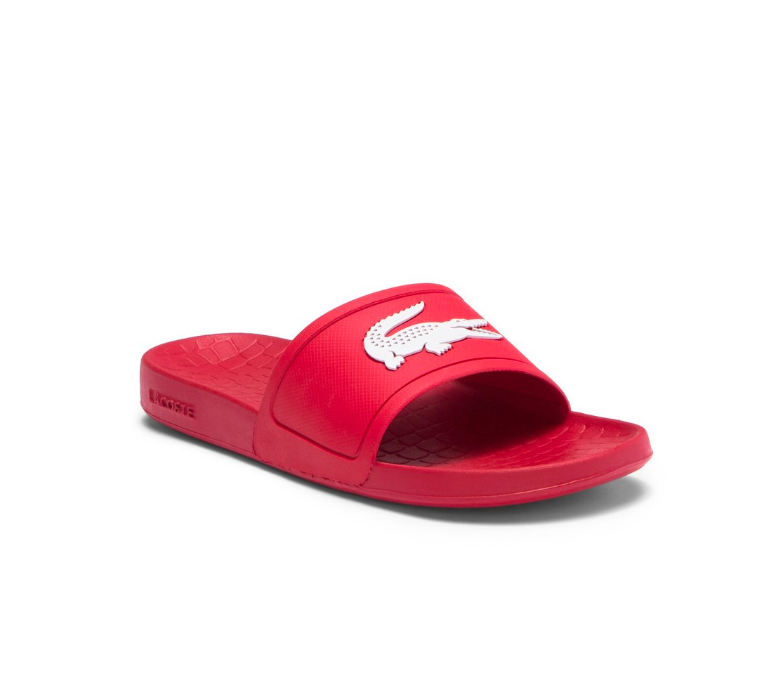 red lacoste slides