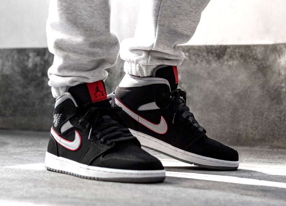 air jordan 1 mid black grey red