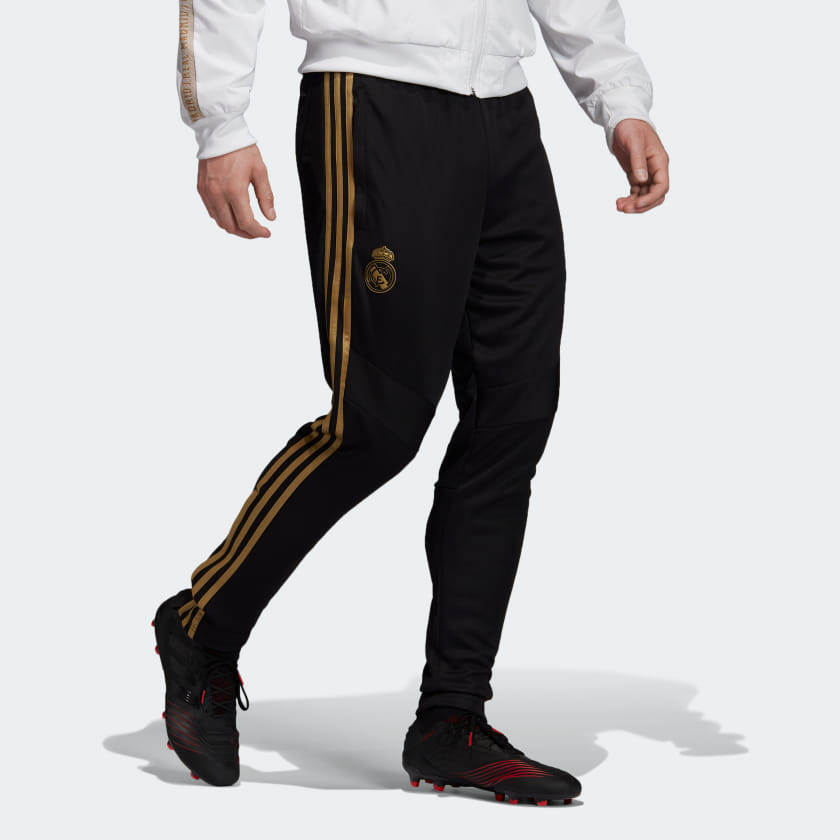 On Sale: adidas Real Madrid Tapered Pants in Black Gold â Sneaker Shouts