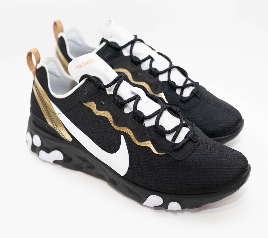 On Sale Nike React Element 55 Black Gold Sneaker Shouts