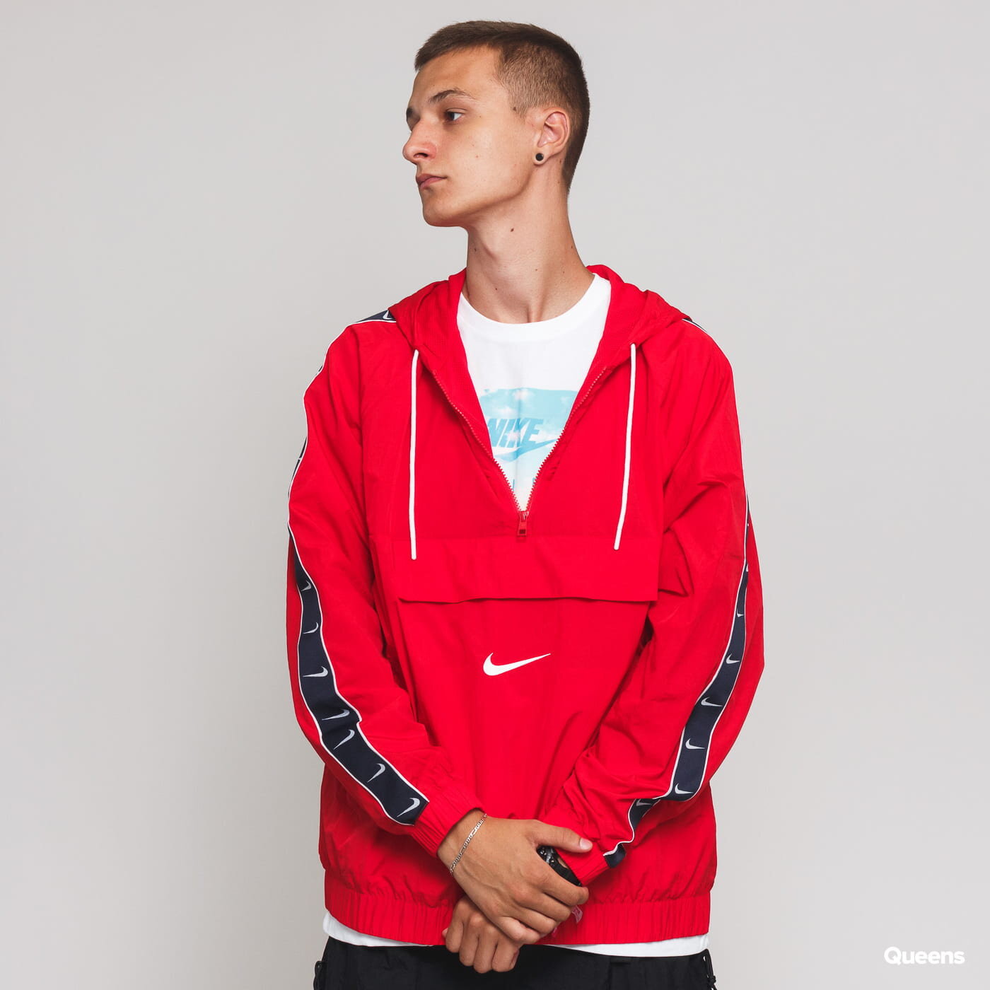 nike swoosh woven jacket red