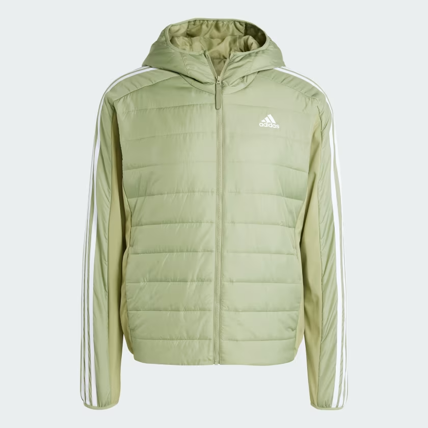Essentials_3-Stripes_Insulated_Hooded_Hybrid_Jacket_Green_IX8895_01_laydown.png