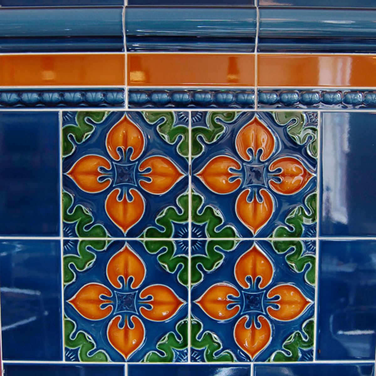 Demo Victorian Benthall multi colored blue Green Brown Traditional Embossed tiles 152x152mm - exterior