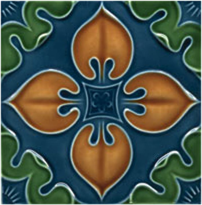 Victorian Tile Decors Traditional Embossed Benthall 152x152mm Chestnut Laurel Deep Blue