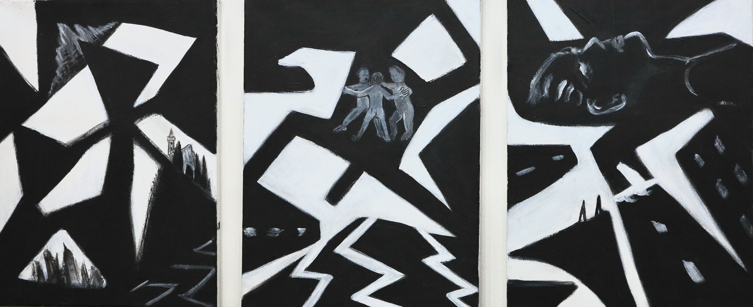 “Frieze II, 2023, each panel 16”x12”, gesso on canvas