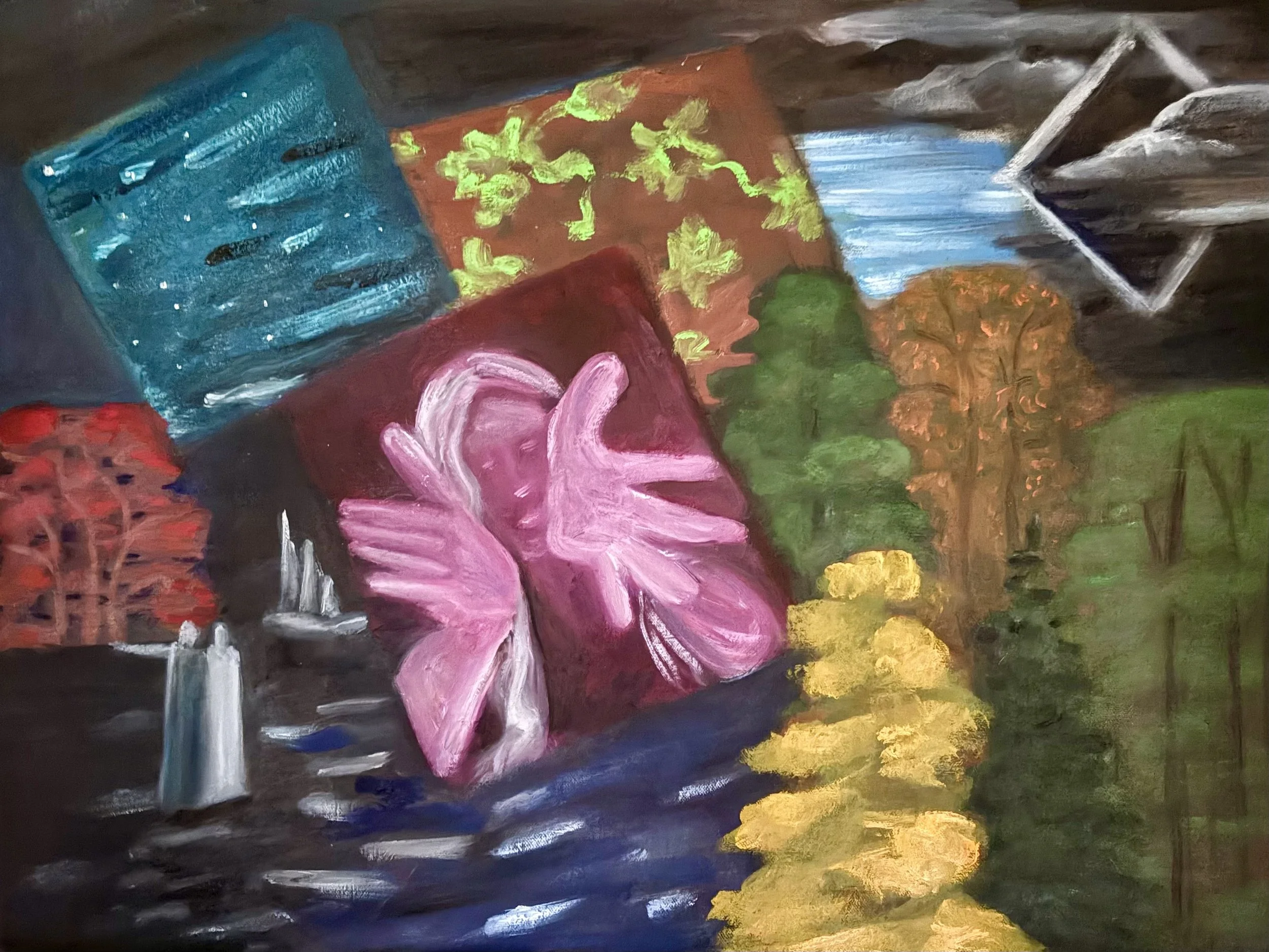 “And the Stars will Converge in Swarms from their Faraway Hives”, 2025, 18”x24”, oil on canvas
