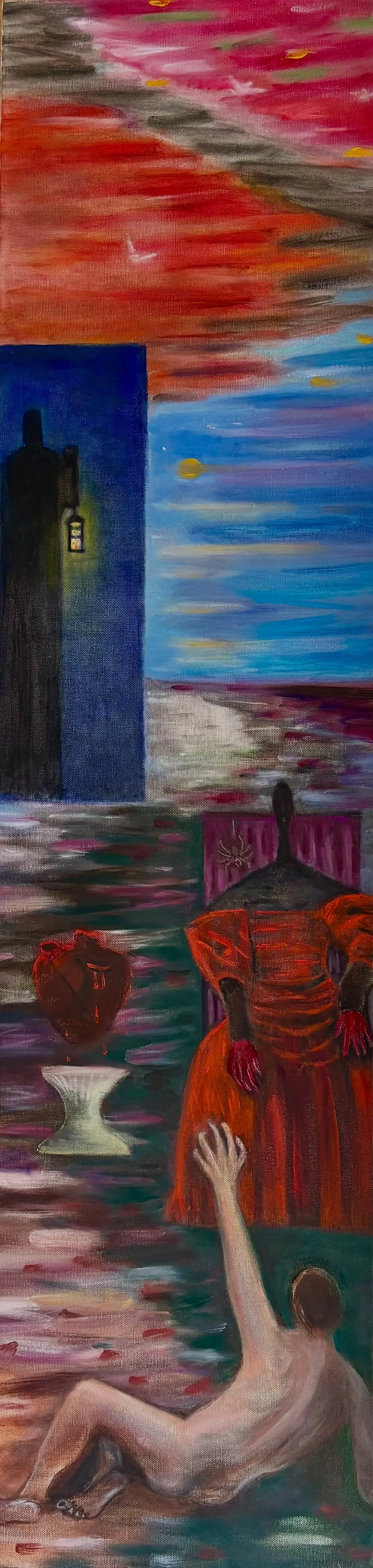 "Dweller on the Threshold", 2022, 48"x12", oil on canvas