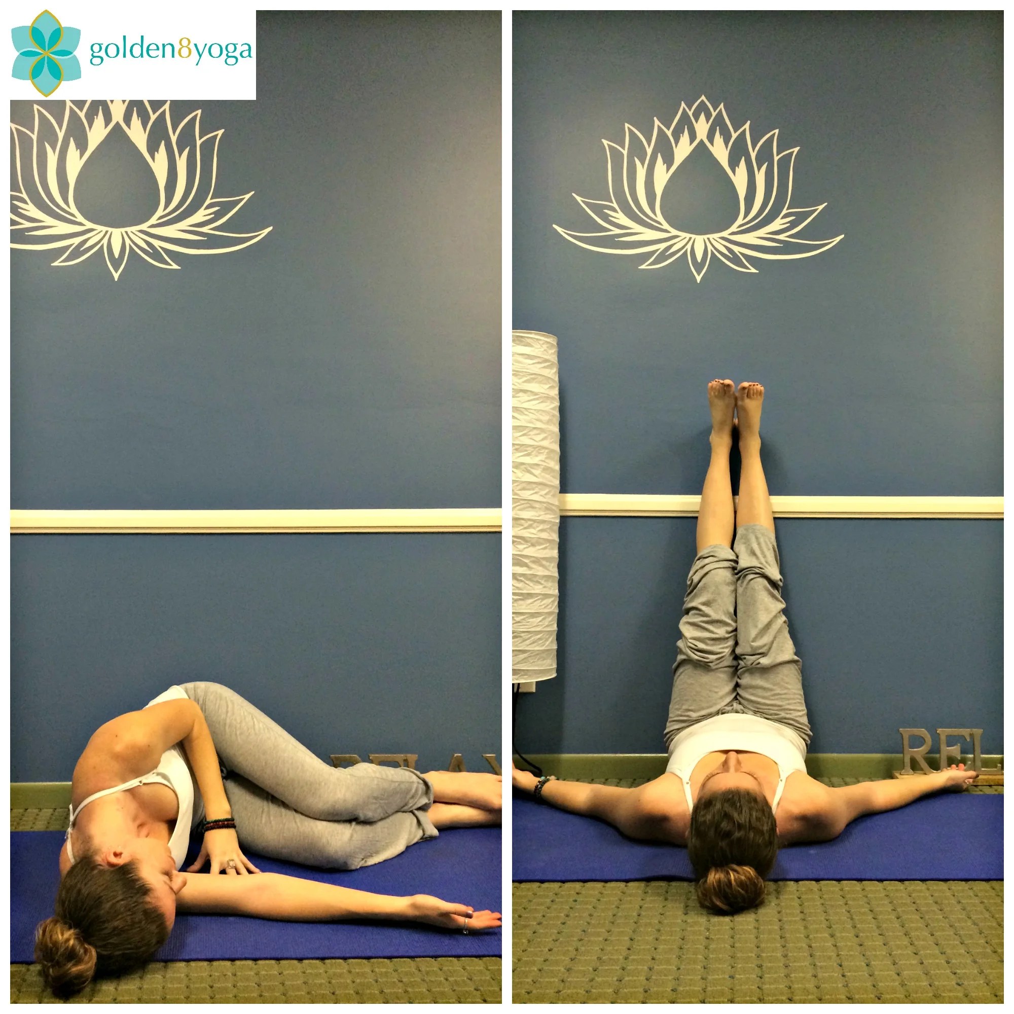 LEGS UP THE WALL Try this pose to relieve tired leg muscles, to help quiet the mind, and to calm your nervous system. Legs up the wall is extremely nourishing to the body and helps to tap into your "rest and digest" mode. You may notice an improvement in your digestion and doing this pose over time will help you feel healthier overall. 1. Begin by laying on your right side with your knees bent and bringing your sit-bones as close to the wall as is comfortable for you. 2. Then gently roll onto your back and extend your legs up the wall. Your legs will be fully supported by the wall. Your arms can rest wherever they feel most comfortable for you. If the backs of your legs are feeling really tight and uncomfortable then move your sit-bones further away from the wall. 3. Once you are settled in hold the pose for 10-15 minutes for the most optimal results, but any length of time will be beneficial.