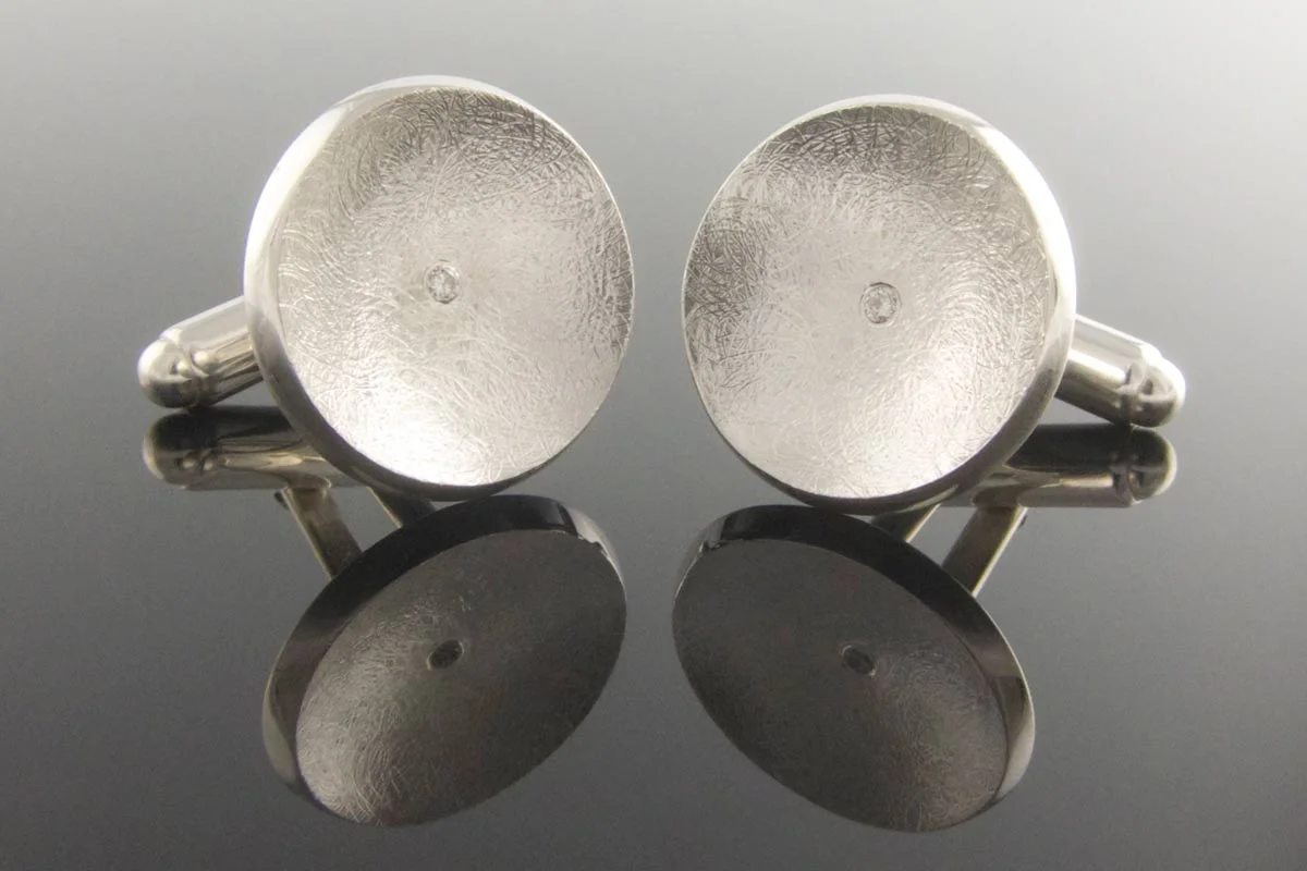 Sterling silver cufflinks with diamonds Gypsy setting Handmade men