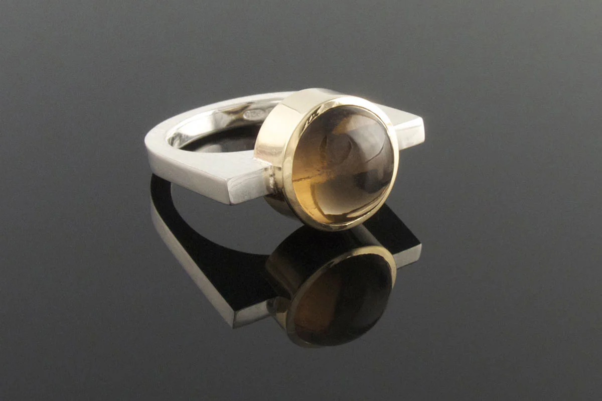 Smoky quartz gold and silver ring