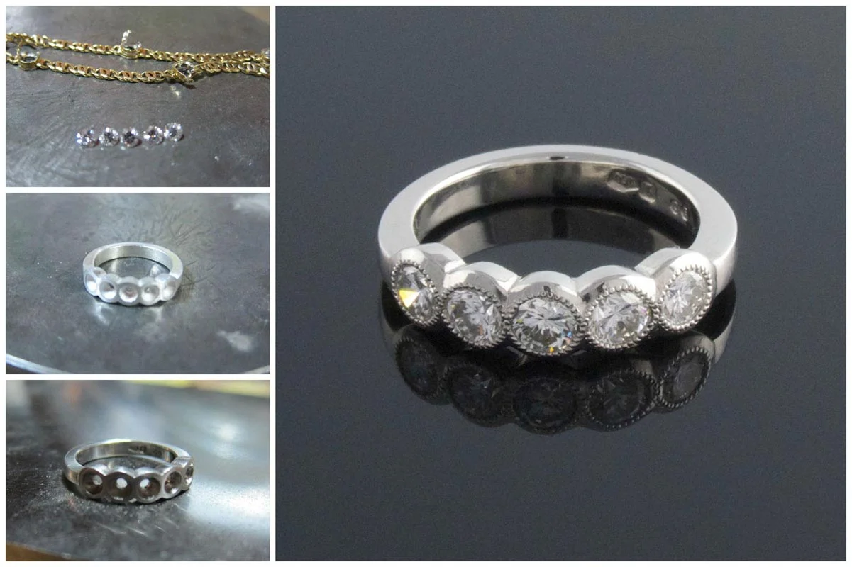 Platinum five stone diamond ring remodel