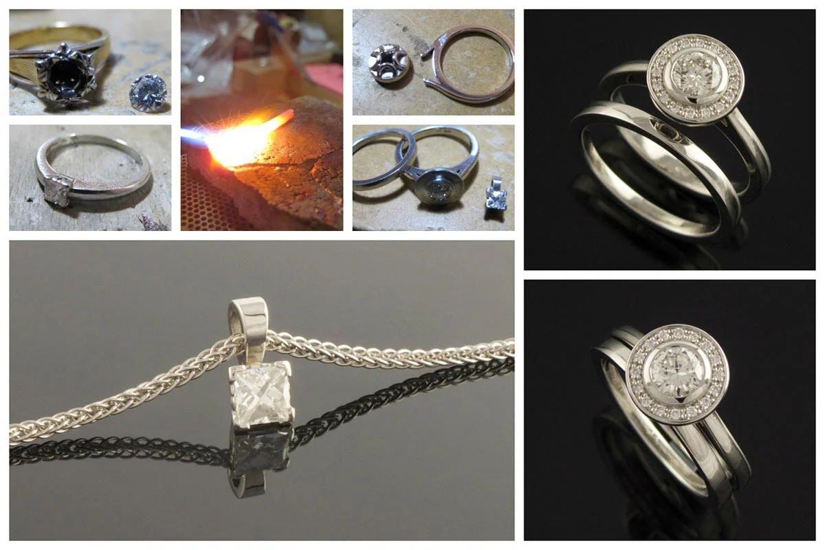 Platinum engagement and wedding ring remodel