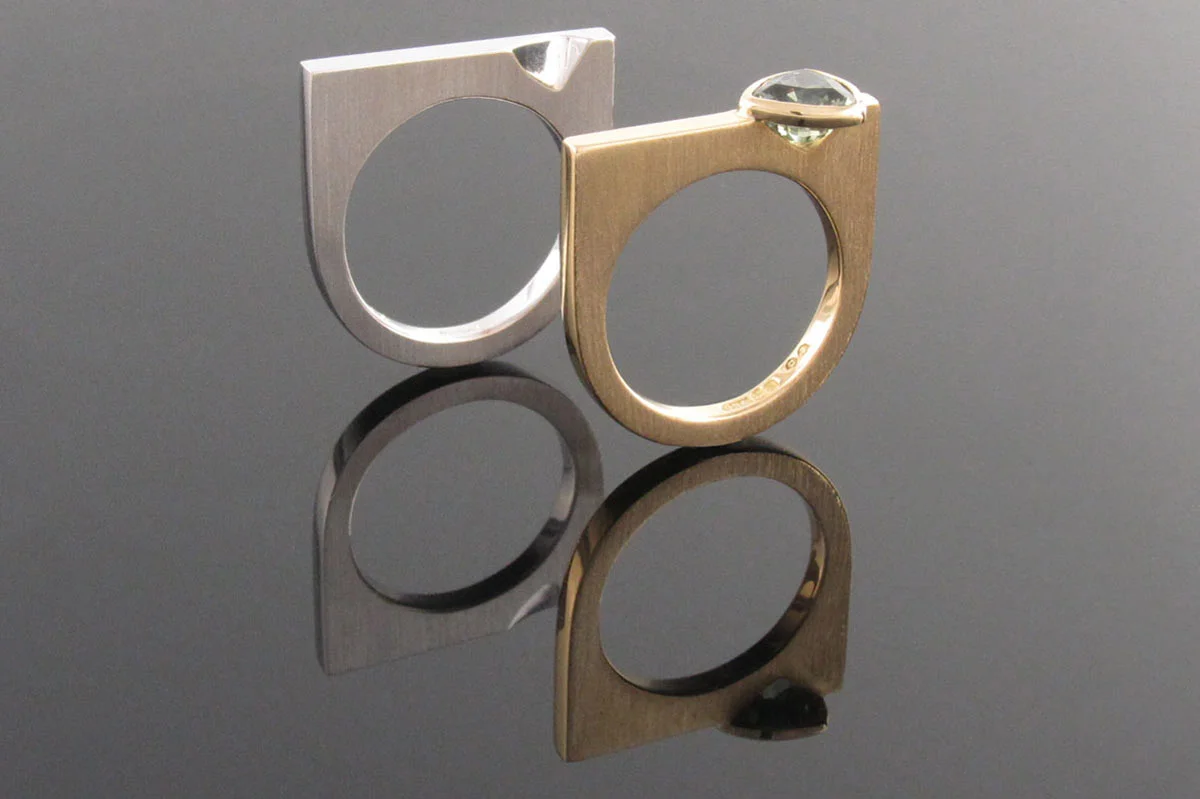 18ct yellow and white gold trillion sapphire engagement and wedding ring set