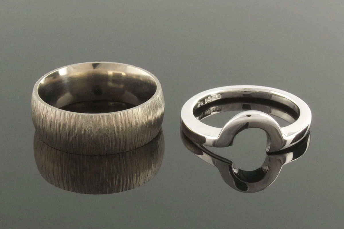 Titanium and 18ct white gold wedding bands