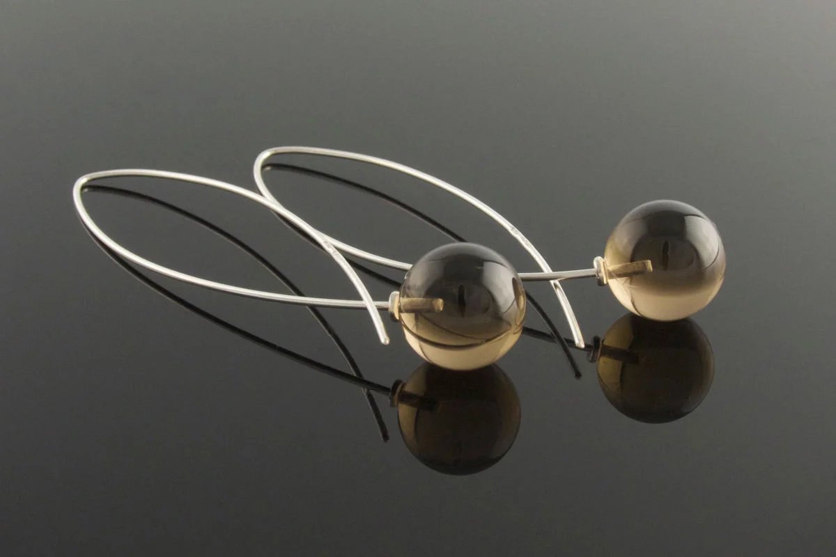 Smoky quartz earrings on a sterling silver stem