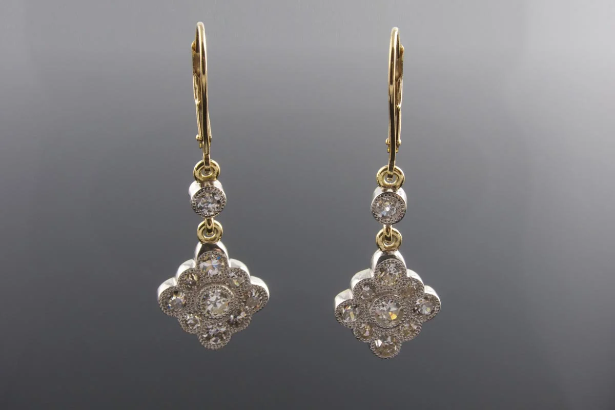 Old-cut diamond drop earrings