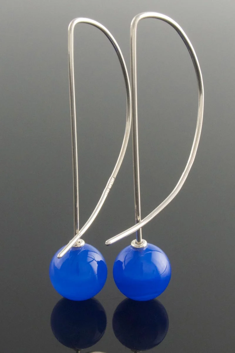 Blue agate earrings on a sterling silver stem