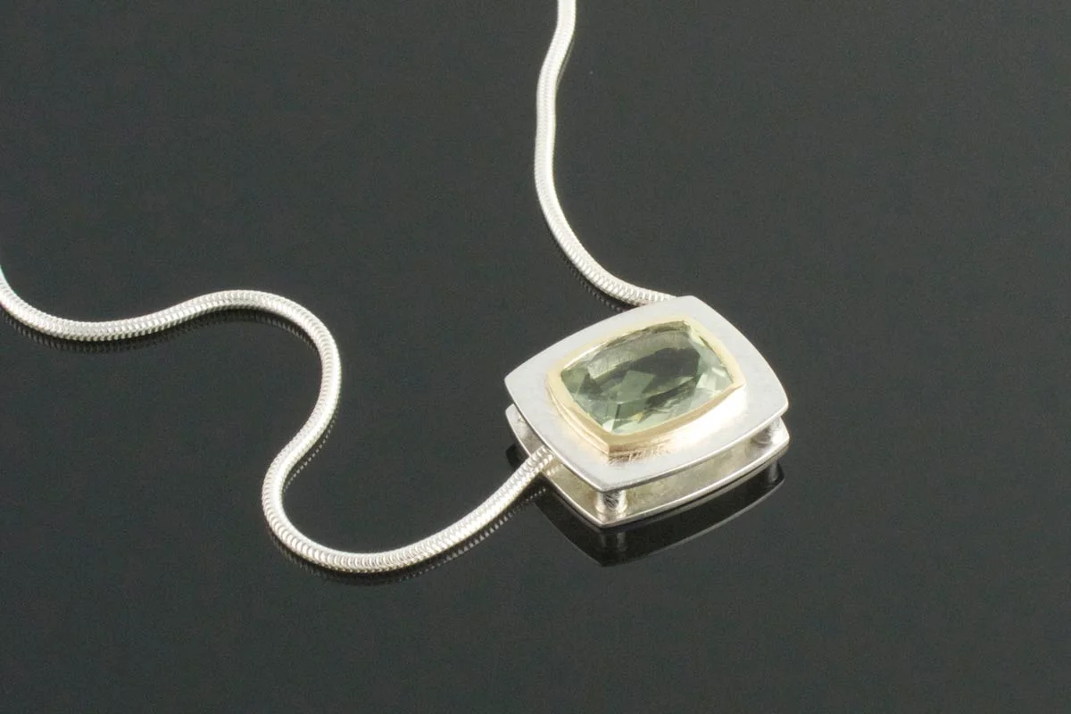 Cushion cut praseolite pendant