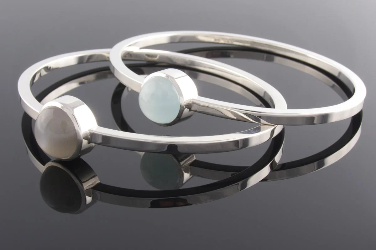Moonstone and aquamarine bangles