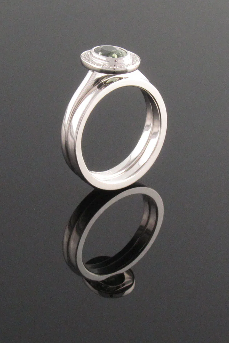 Sapphire cluster engagement ring and wedding ring set