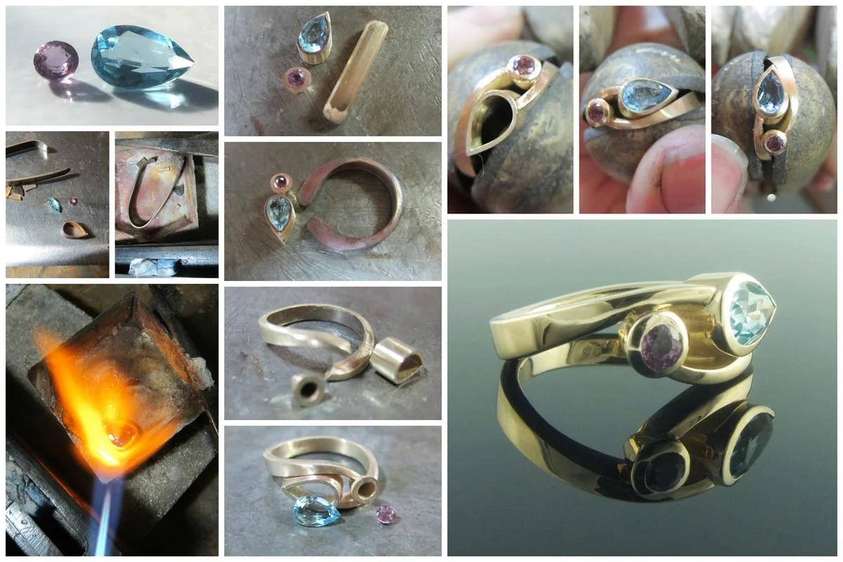 Sapphire and aquamarine twisted ring remodel