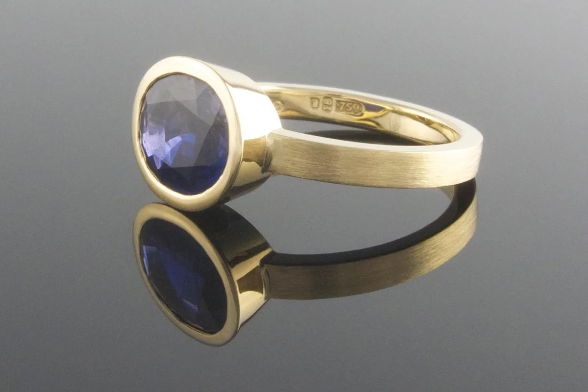 Handmade 18ct yellow gold sapphire engagement ring