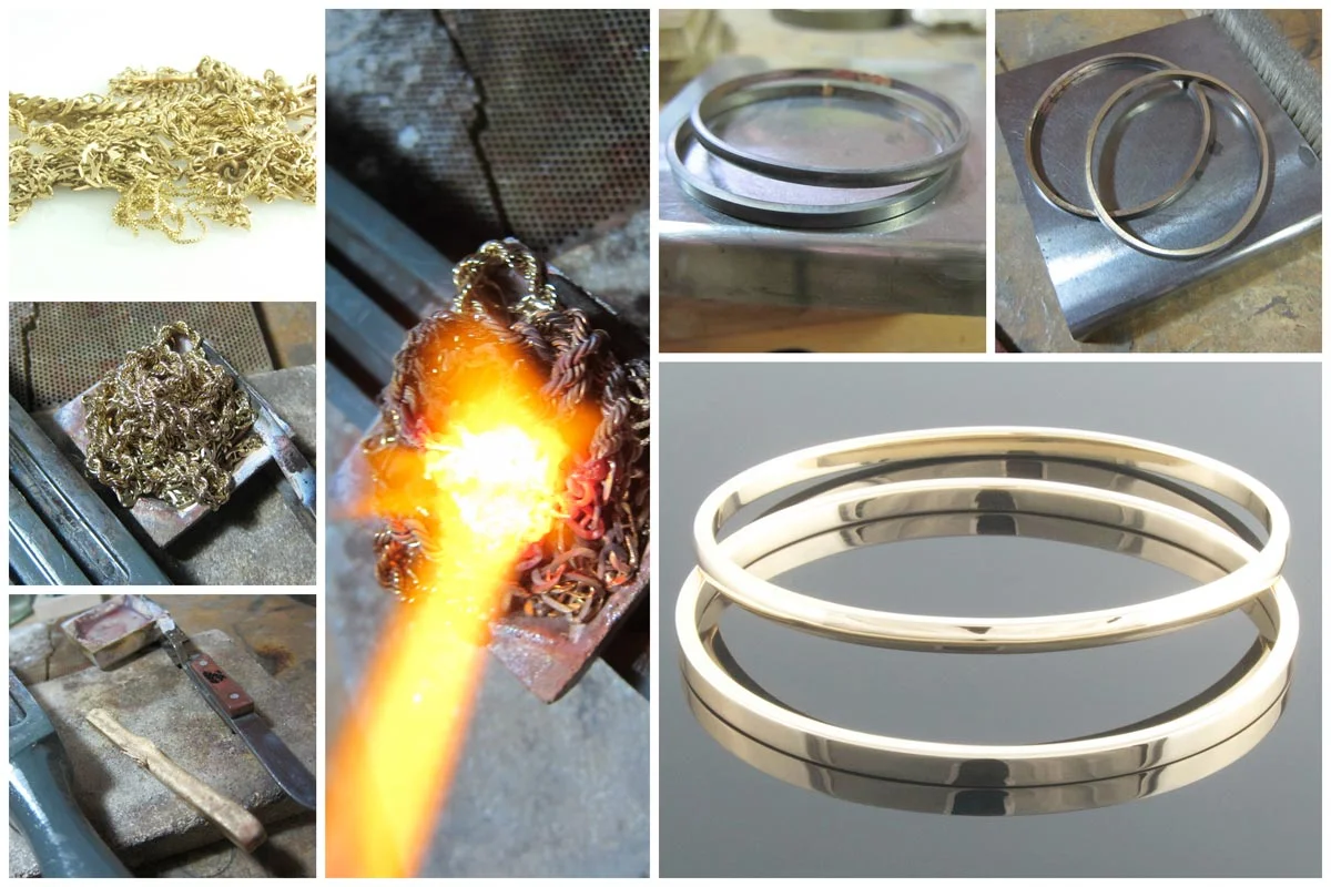 Recycled yellow gold bangles