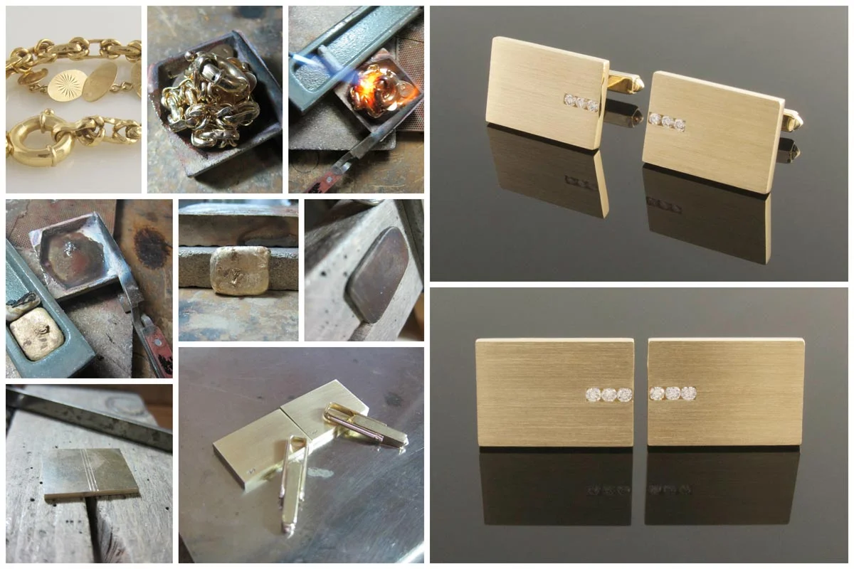 Rectangular gold cufflinks with diamond