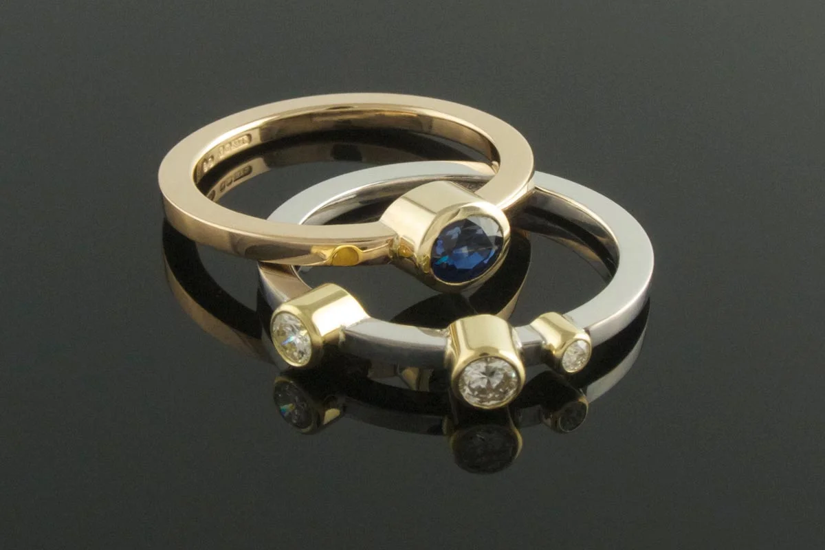 Sapphire and diamond stacking rings
