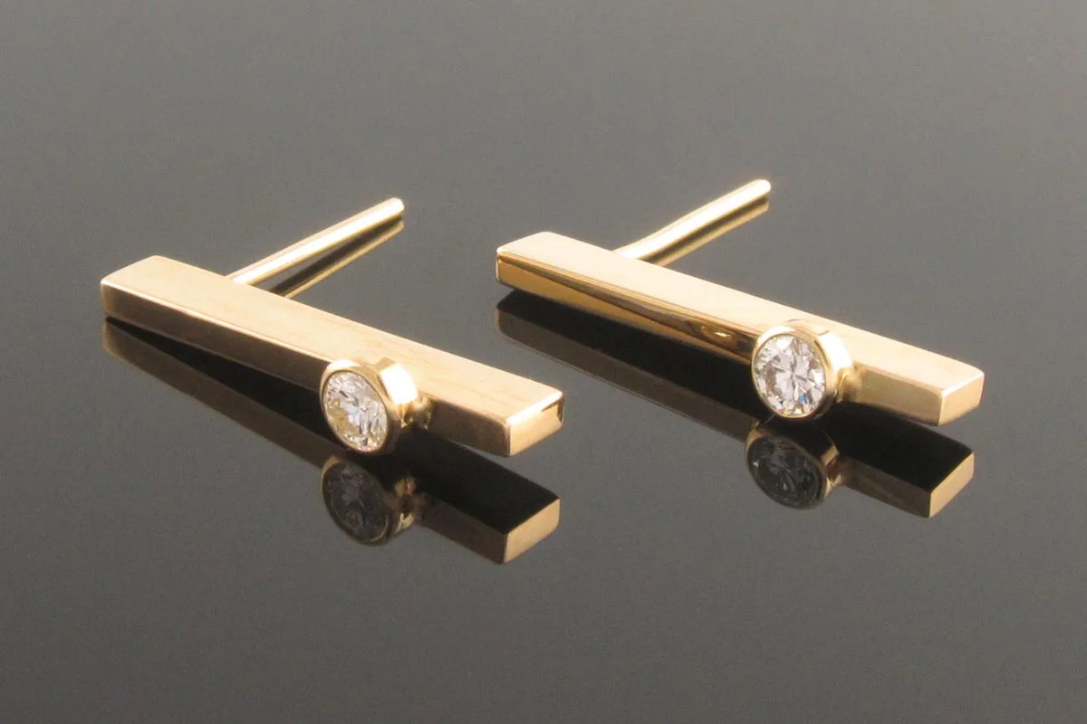 Gold and diamond bar earrings