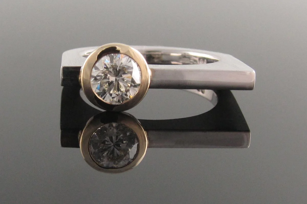 Recycled 18ct yellow and white gold diamond engagement ring