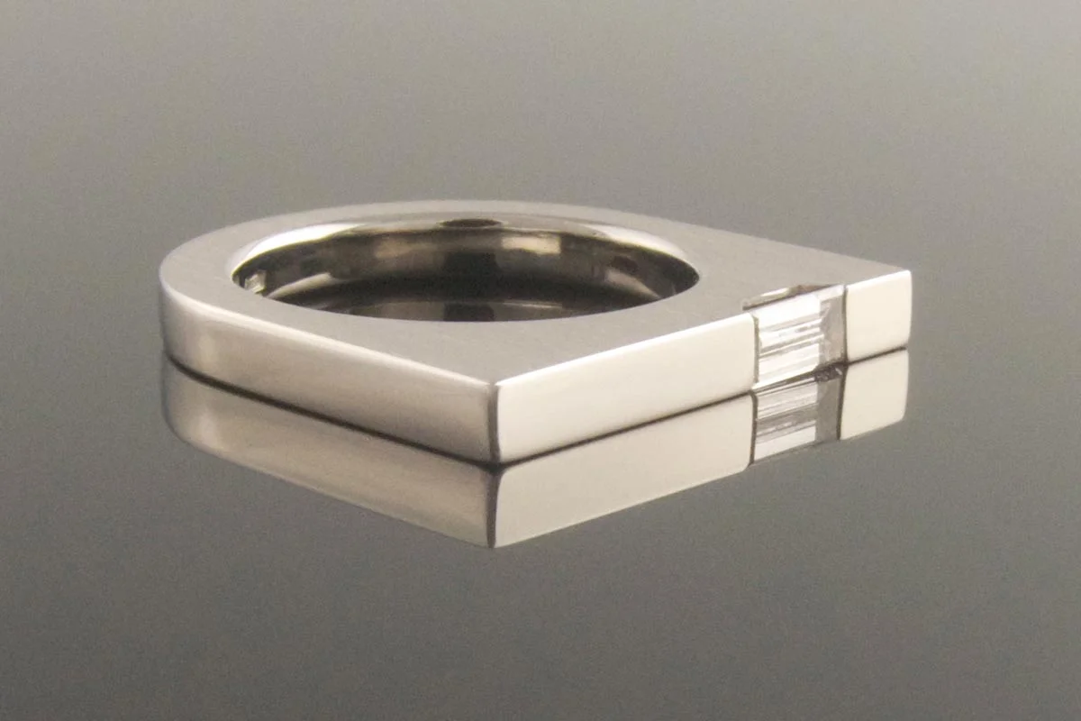 Platinum U shaped diamond engagement ring