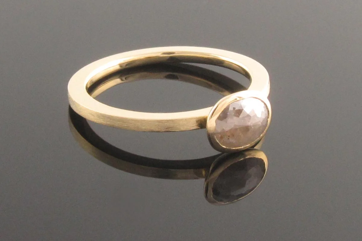 18ct yellow gold rose cut diamond engagement ring