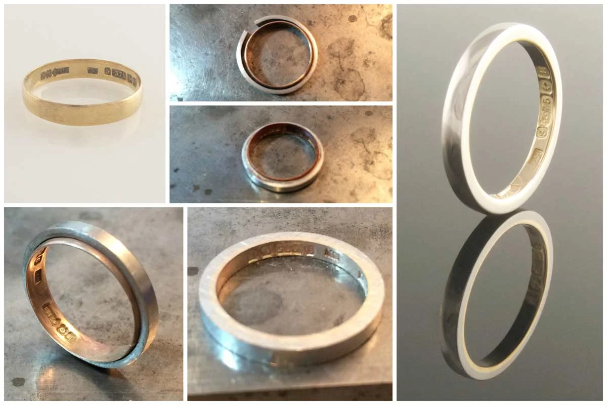 9ct wedding ring within a platinum band