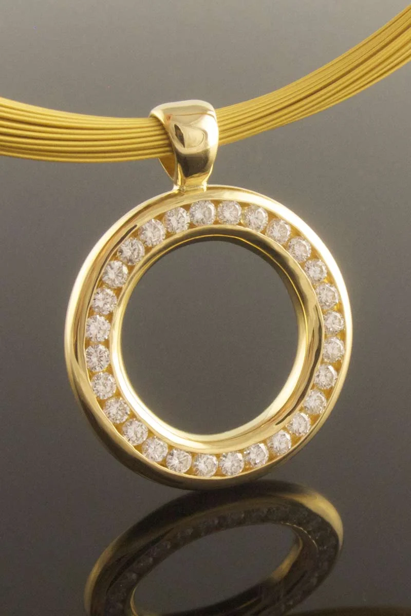 Channel set diamond circle pendant