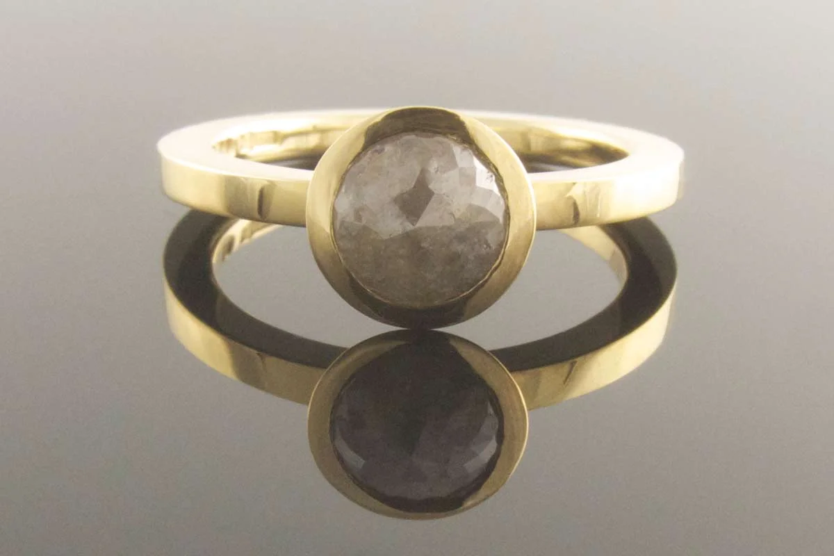 Rose cut grey diamond engagement ring