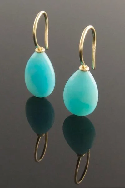 Flattened drop amazonite earrings