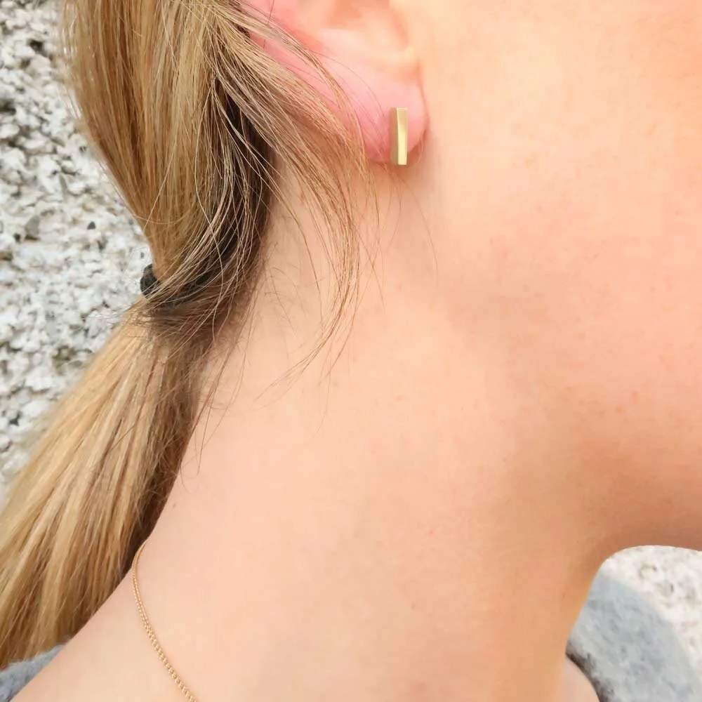 Yellow Gold Bar Stud Earrings Eva Dorney Goldsmith Contemporary Handmade Jewellery Design