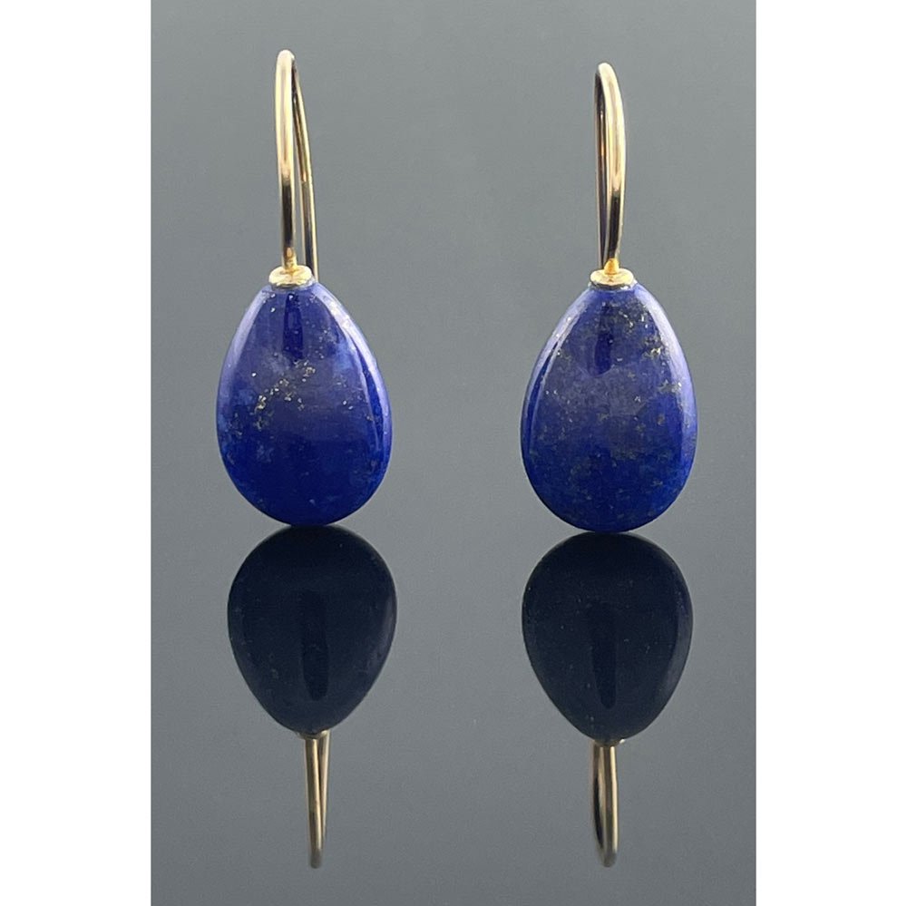 Lapis lazulis 15x10mm flattened drop gold earring