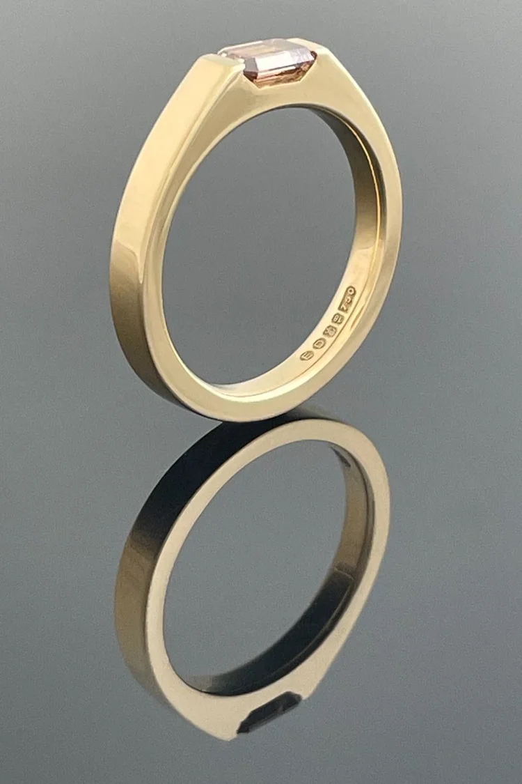 Emerald cut fancy brown diamond 18ct yellow gold engagement ring