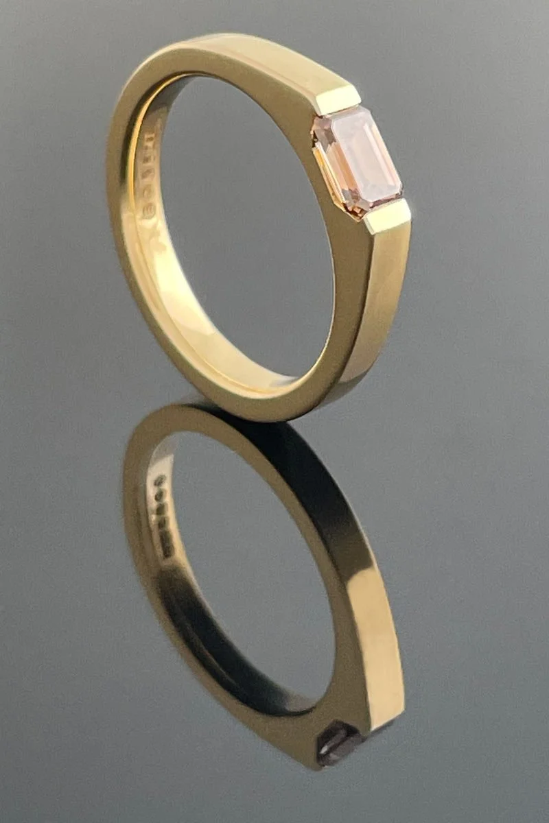 Modern 18ct yellow gold fancy brown emerald cut diamond engagementring